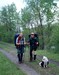 Three expert hikers pose on the Appalachian Trail near Damascus, Virginia